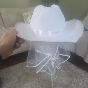 White Cowboy Hat with Veil